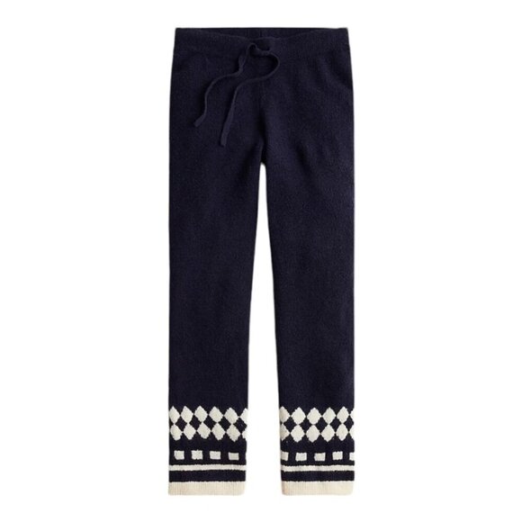 J. Crew Womens Alpaca Blend Sweater Pants Size M Navy Geometric Knit Pull On - Picture 1 of 6